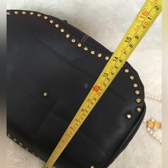 Francesco Biasia Genuine Black Leather Oversized Handbag Push Lock Canvas Strap - Picture 11 of 17